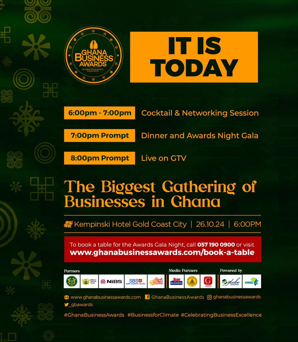 See you tonight! It’s The Biggest Gathering of Businesses in Ghana. #GhanaBusinessAwards #GhanaBusinessAwards24
