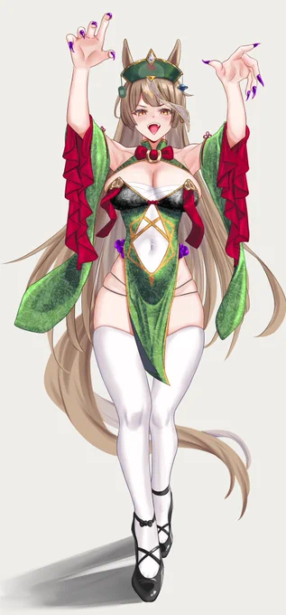 一足早いハロウィンということでキョンシーダイヤちゃんトレーナーさんは捕まるとサトノにされるので頑張って逃げましょう(余裕でサムネに収まらなかった…タップで全身見れます)#ウマ娘 