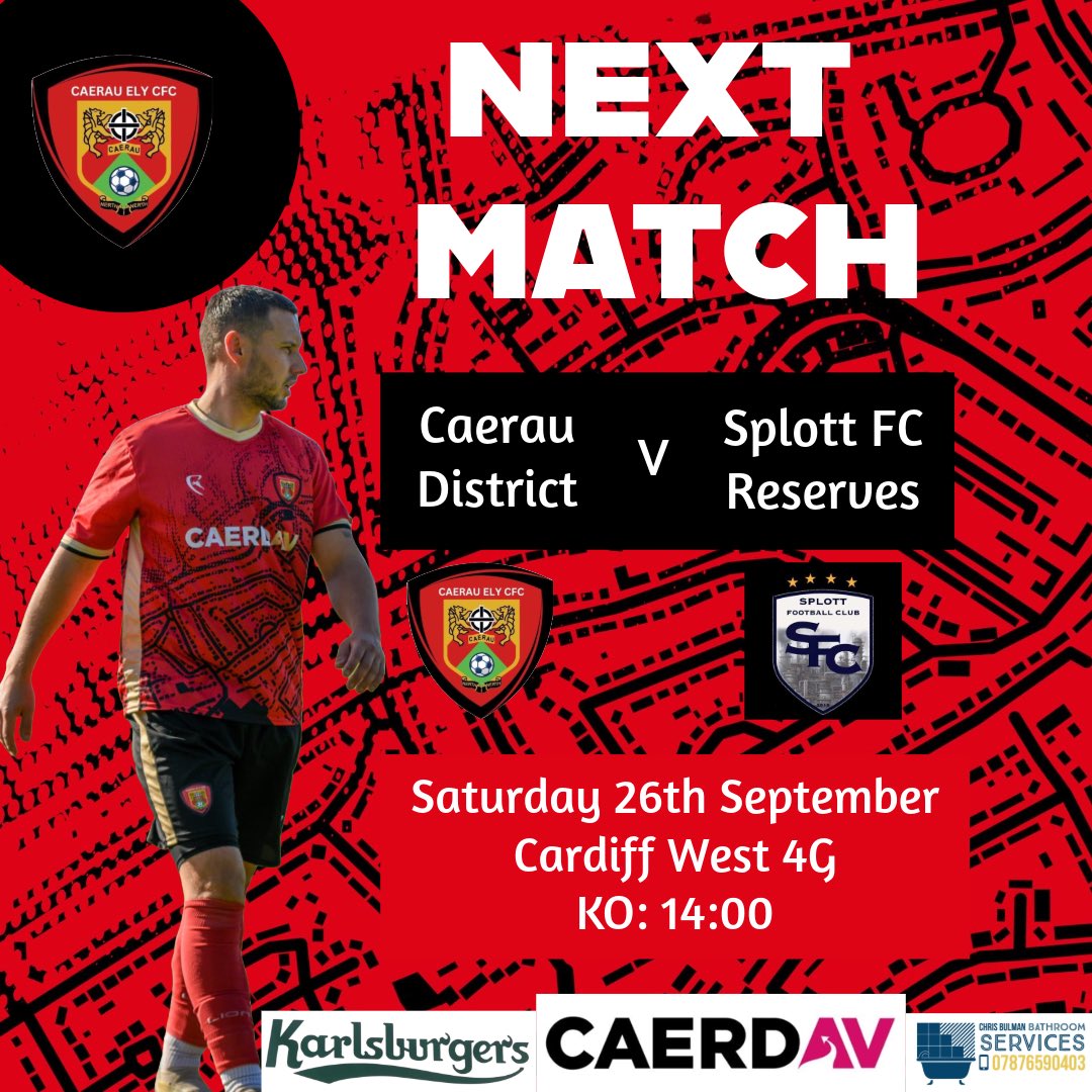 CaerauDistrict's tweet image. Big game today as we welcome Splott to our home pitch. 
After a top performance last week the district look to continue against our yearly rivals. We’ve had some great battles over the years and look to take another step forward with hopefully earning 3 points! 🔴⚫️