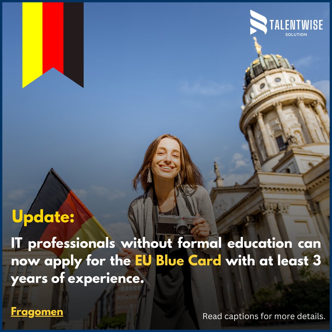 talentwisesoln's tweet image. 🌟 Update: EU Blue Card Now Accessible for IT Professionals with Experience! 🌟

📞 Contact us today at +971 52 196 8897
🌐 Visit: linktr.ee/TalentWiseSolu…

#EUBLueCard #TalentWiseSolution #WorkInEurope #TechProfessionals #EuropeJobs