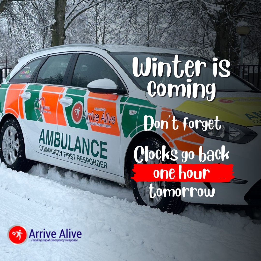 🕰️ Reminder! This weekend, the clocks go back an hour. Don’t forget to set your clocks back at 2 AM on Sunday 27th October. 

While you’re enjoying an extra hour in bed, spare a thought for the incredible emergency services workers as they’re working an extra hour.