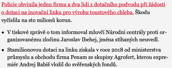 Když je něco TAK absurdní, že to snad moh vymyslet jen Babiš... Právě jsem si přečetl, radši dvakrát červeně podtržený titulek. NCOZ řeší podvod s toustovým chlebem... Jako fakt? 
To snad moh udělat jen Babiš...

A taky že jo...
Kocourkistán.