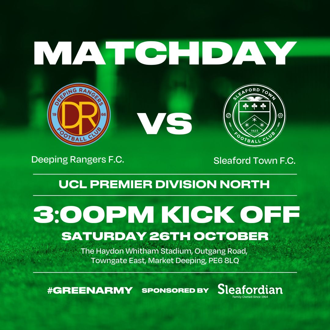 Sleaford Town F.C. (@sleafordtownfc) on Twitter photo MATCHDAY ππ
The Greens are back on the road this afternoon as they travel to face local rivals <a href="/DeepingRangers/">Deeping Rangers FC</a>...
Kick-off is at 3:00pm. MATCHDAY ππ
The Greens are back on the road this afternoon as they travel to face local rivals <a href="/DeepingRangers/">Deeping Rangers FC</a>...
Kick-off is at 3:00pm.