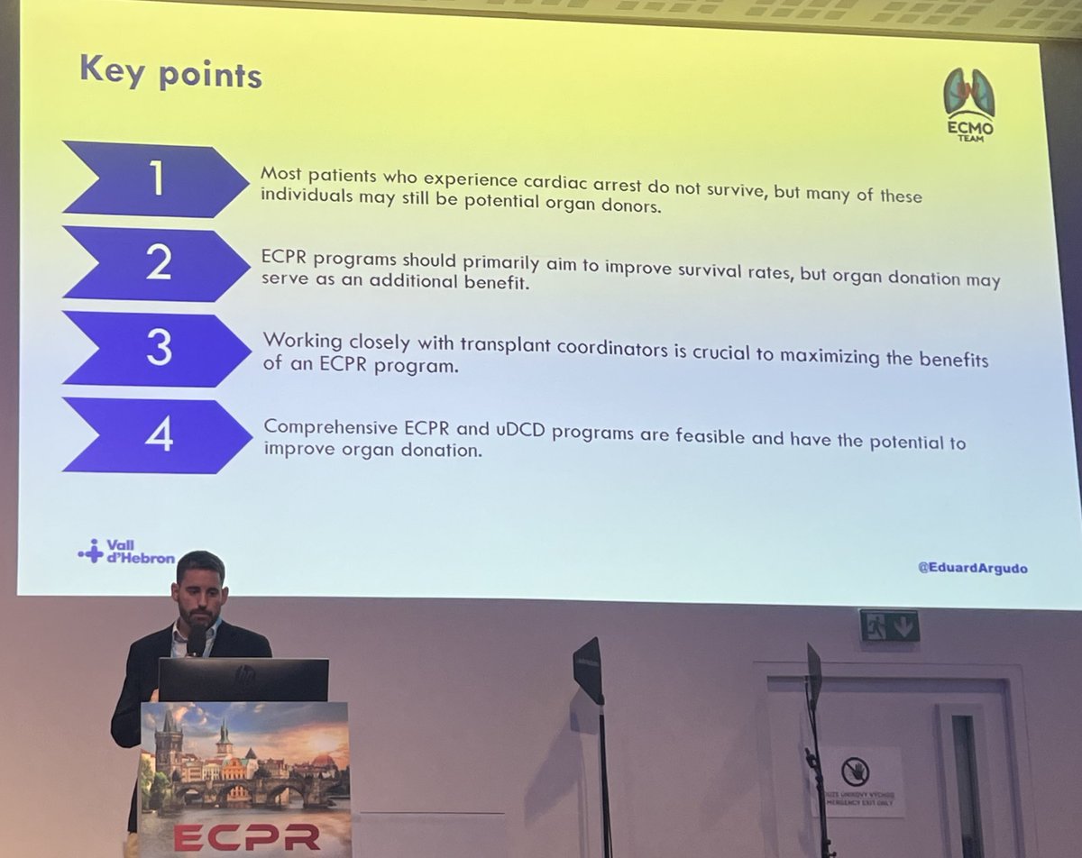EduardArgudo's tweet photo. Sharing insights from our ECPR program and organ transplant outcomes at #ECPRPragueSchool!
Organ donation is a valuable secondary benefit of ECPR programs.
At @vallhebron @ECMOHUVH, we run a well-organized refractory cardiac arrest program featuring #ECPR and #uDCD https://t.co/AHxSh7HPXw