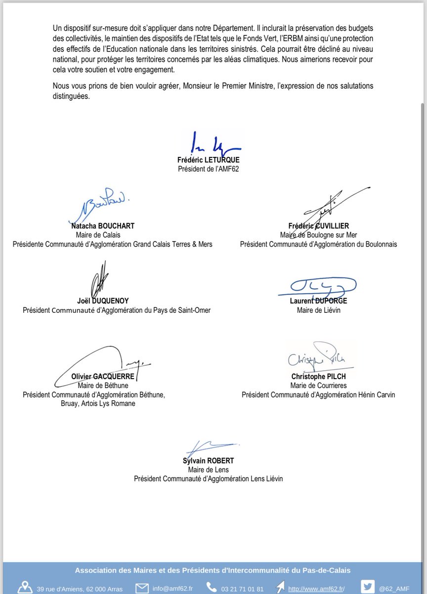 Le Pas-de-Calais n’est pas un département comme les autres. Nous demandons à être protégés des restrictions budgétaires à venir. 

Avec mes collègues maires et présidents d’intercommunalités, j’en appelle à <a href="/MichelBarnier/">Michel Barnier</a>