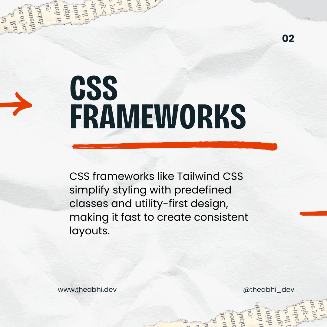 theabhi_dev's tweet image. 🚀 Day 9 of #75DaysMERNChallenge: Tailwind CSS makes layout creation easy and fast. Perfect for building clean, responsive designs with minimal effort.
#TailwindCSS #CSSFrameworks #FrontendDevelopment #WebDesign #MERNbyNewYear 1/2
