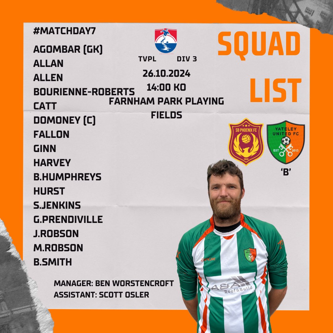 Yateley United FC (@yateleyutdfc) on Twitter photo Other Fixtures
Both our A & B teams are in <a href="/ThamesValleyPL/">Thames Valley PL</a> action today for 14:00 KOs
Our As face <a href="/mortimervillage/">Mortimer FC 💛🖤</a> Res away
Bs travel to face <a href="/SB_phoenixfc_/">S.B Phoenix FC</a>
#YUFC
#GreenArmy
#UnitedForTheCommunity Other Fixtures
Both our A & B teams are in <a href="/ThamesValleyPL/">Thames Valley PL</a> action today for 14:00 KOs
Our As face <a href="/mortimervillage/">Mortimer FC 💛🖤</a> Res away
Bs travel to face <a href="/SB_phoenixfc_/">S.B Phoenix FC</a>
#YUFC
#GreenArmy
#UnitedForTheCommunity