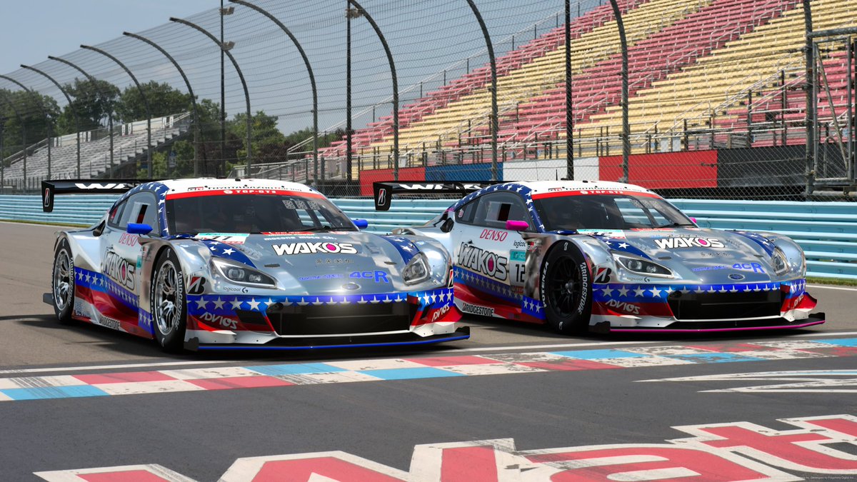 LSG_GT7's tweet photo. 搬入完了

今回はアメリカ感全開のド派手な特別カラーリングで挑みます！

ギラギラ輝くLSGの2台の走りにご注目ください！

#TGP_GT3 #LoverSoulGarage #俺たちが一番強い #最終的には気合いだ https://t.co/0Jt8Fl3wsS