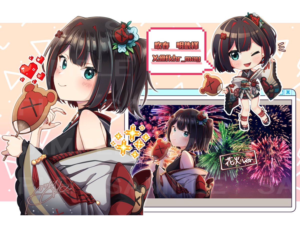 motiyaaya's tweet photo. 遅ればせながら、吹春明依様(#fkhr_may)の新衣装でのイラスト描かせていただきました🎆サムネイルにも使っていただけているみたいです👀遅くなりましたがお誕生日おめでとうございました🥳 https://t.co/rv8S47DcnE