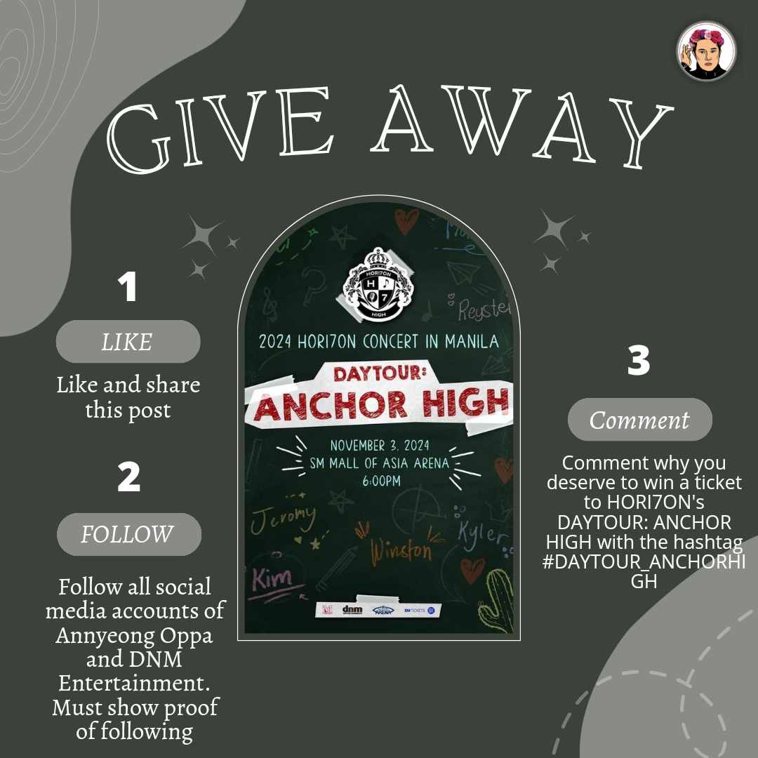 Anchors! Do you want to be a part of HORI7ON's upcoming concert? We have a ticket giveaway for you! 🤩🥳

We are giving away TWO (2) tickets to the 2024 HORI7ON CONCERT IN MANILA 'DAYTOUR: ANCHOR HIGH' happening this November 3, 2024, at the SM Mall of Asia Arena!

Join now so