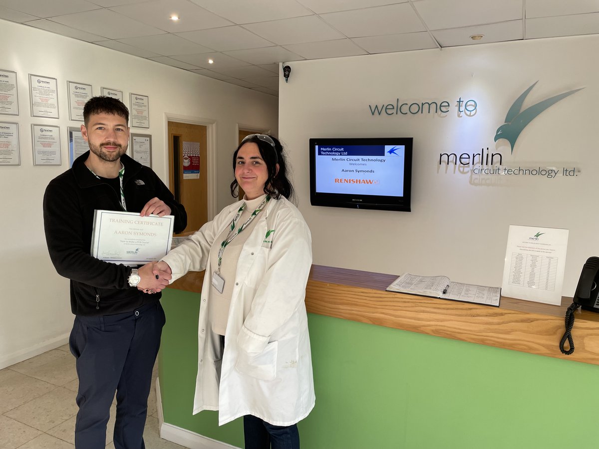 Merlin would like to congratulate Aaron Symonds from Renishaw on his  successful completion of the  ‘How to Make a PCB’ course run at Merlin Circuit Technology Ltd