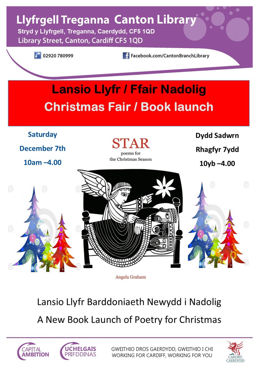 Ymunwch a ni am Lawchiad Llyfr Angela Graham fel rhan om Fair nadolig.

Join us for the launch of Angela Graham's new book as part of our Christmas fair
