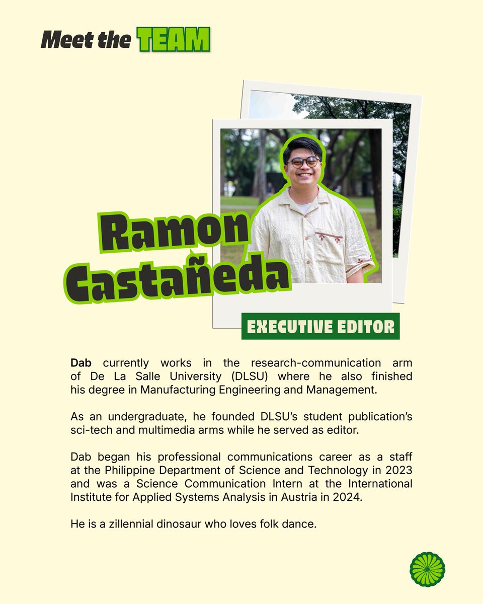 ologistph's tweet image. Meet the dynamic minds behind #OlogistPH—our Chief Editors. 🍏

Stay posted on our socials to meet the rest of the team. 😜 #ScienceOnYourWavelength #SciencePH #PinoyScience #Scicomm