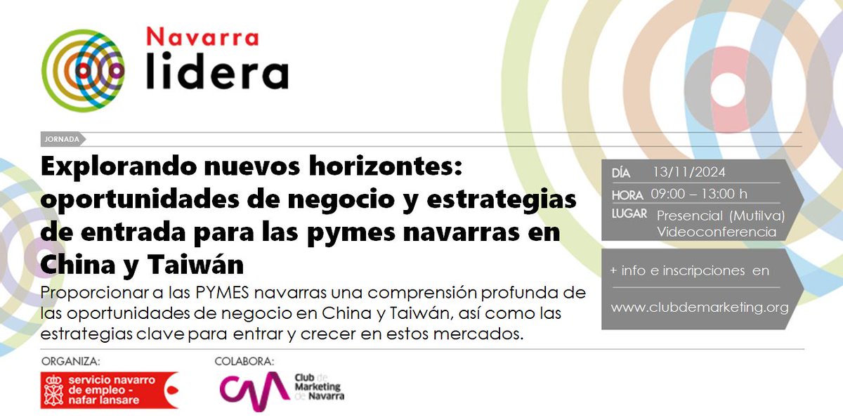 En unas semanas estaré  en <a href="/ClubMkNavarra/">Club de Marketing de Navarra</a> hablando sobre estrategias de entrada en  #China y #Taiwan dando algunas ideas para estos mercados tan prometedores. clubdemarketing.org/curso/exploran…
