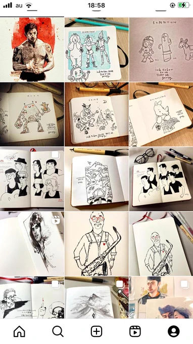 主にインクトーバーのため、10月描いた絵はほとんどモノクロームとなりました。(インスタのスクショ) 