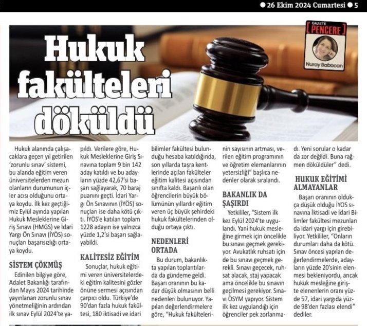 TurgayBilge's tweet photo. "Kolay" olduğu söylenen HMGS'de başarı oranı % 42,6!
Bu sonuç yozlaşan ve yozlaştıran 22 yıllık iktidarın, YÖK'ün, üniversitelerin ve ebeveynlerin kusurudur.
Hepsi elbirliğiyle gelen genç kuşağı sanal, verimsiz, niteliksiz bir sözde akademik ortama itip, onları gelecekleri üzerinde temelsiz beklentilere soktular.
Son yıllarda mezun olan hukukçularla HMGS'ye giren mezunların farklarını büyük oranda şansın belirlemesi büyük şanssızlık ve eşitsizliktir.
Ama bu ülkede yaşam kaçınılmaz mağduriyetleri kabulenmemizle geçiyor.
Yanlışın neresinden dönülse elde edilecek kâr da oryantal avuntusu hepimizin.
Yazık;
Gençlerimize,
Mesleğimize,
Yargımıza,
Hepimize...