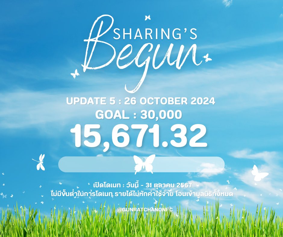 GunRatchanonFC's tweet photo. SHARING'S BEGUN 🧚🏻🤍
28th GUNRATCHANON BIRTHDAY PROJECT 2024
✨UPDATE ครั้งที่ 5 : 15,671.00✨
ตั้งแต่วันนี้ - 31 ตุลาคม 2567
*ไม่มีขั้นต่ำในการโดเนท*
เกินครึ่งทางแล้ว ขอบคุณทุกคนที่ร่วมทำบุญด้วยกันน้า🧡
#PROXIEGun
#28thBDGunSharing #RATCHANON28BIRTHDAY https://t.co/6zUXTnFrI7