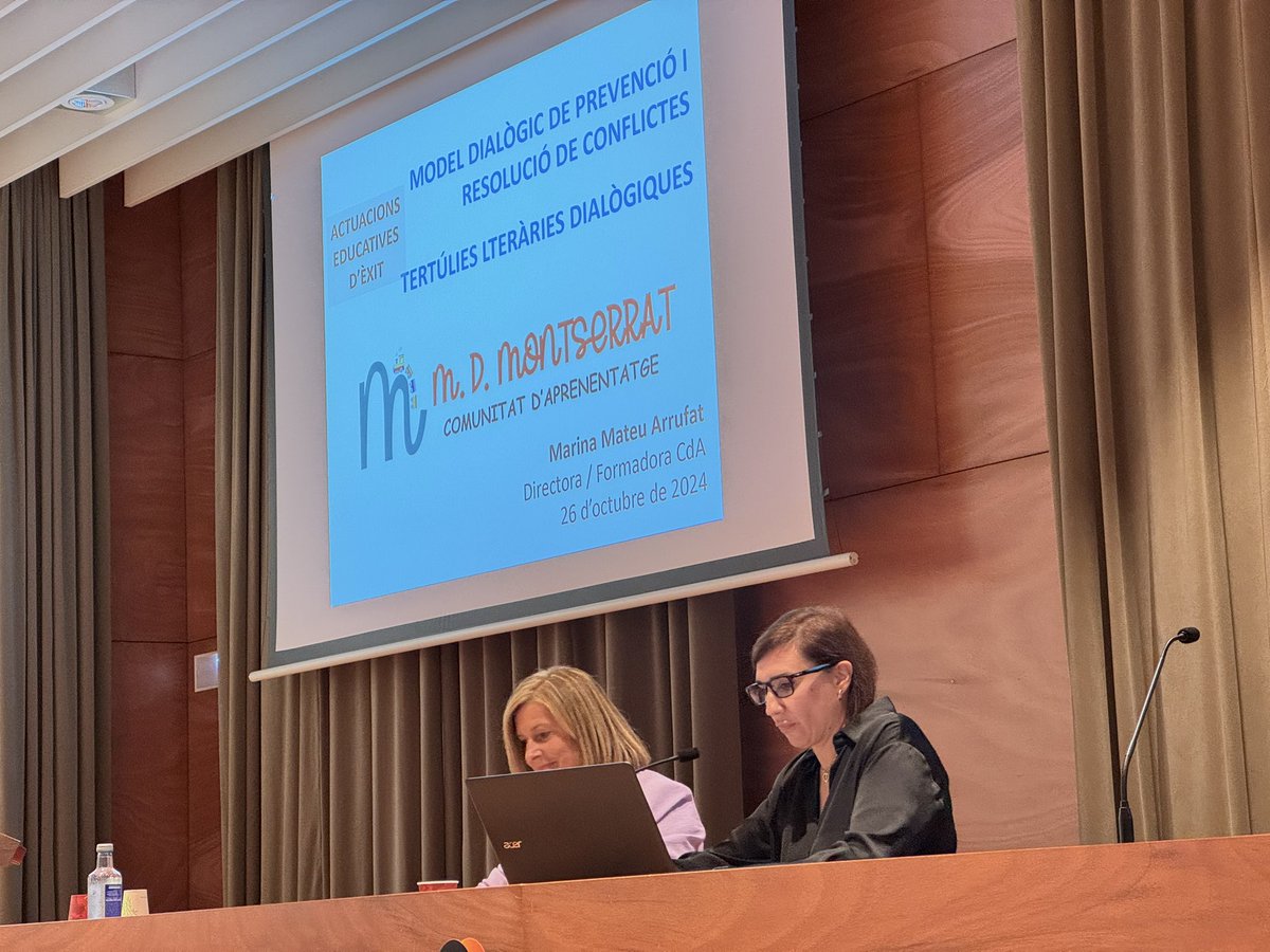 <a href="/ArrufatMarina/">Marina Mateu Arrufat</a> de l’Escola Montserrat presenta l’impacte del model dialògic de prevenció i resolució de conflictes a la Jornada de Comunitats d’Aprenentatge de Professorat Novell.