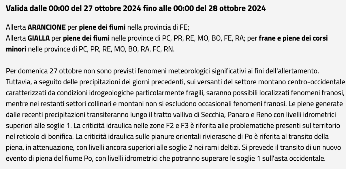 📌 INFO #AllertaMeteoER 150/2024 valida dal 27/10/2024: criticità idraulica e idrogeologica. ➡️bit.ly/3YktBaA
