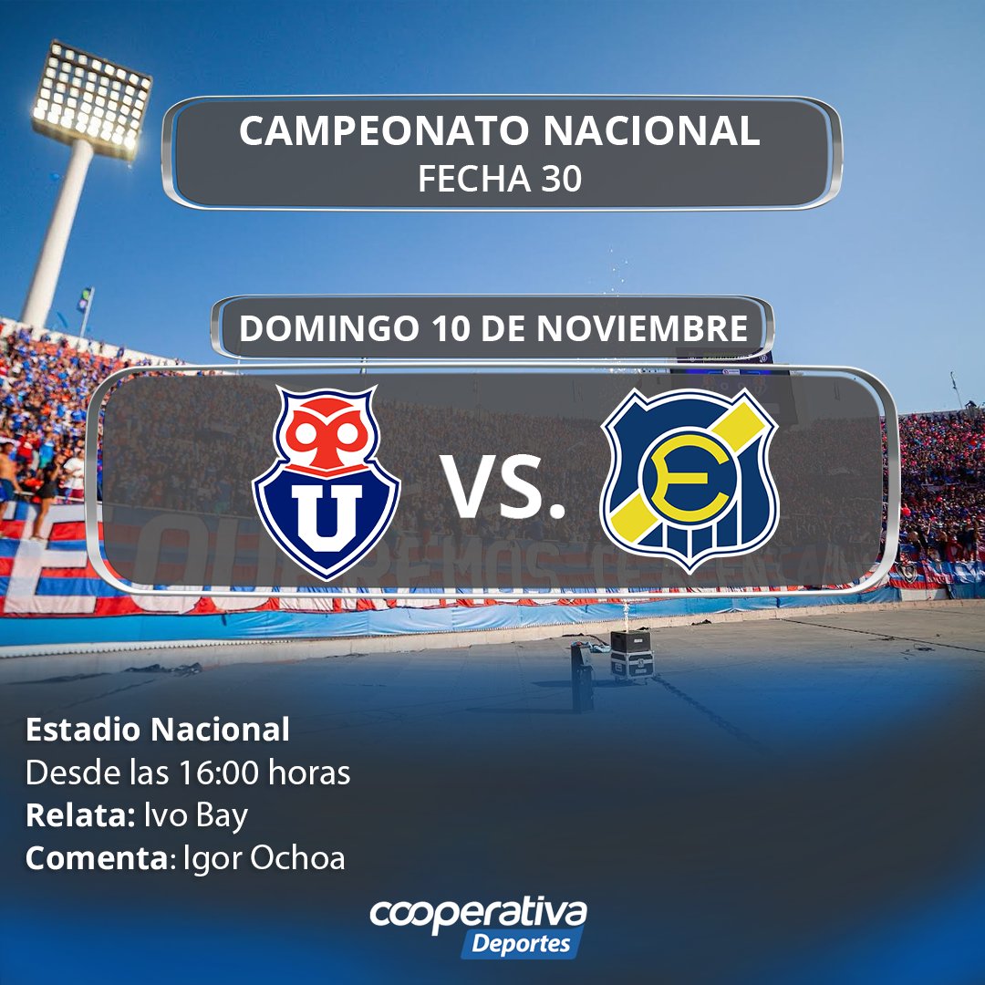 ¡Se define el título! Este domingo en <a href="/Cooperativa/">Cooperativa</a> vivimos la última fecha del Campeonato donde Colo Colo visitará a Copiapó y U. de Chile recibirá a Everton junto a <a href="/ernestomatomato/">Ernesto Díaz Correa</a>, <a href="/patomunoz/">Patricio Muñoz</a>, <a href="/marcelobarti/">Marcelo Barticciotto</a>, <a href="/IvoBay/">Ivo Bay</a> e Igor Ochoa #CooperativaContigo tinyurl.com/mr3xfvay