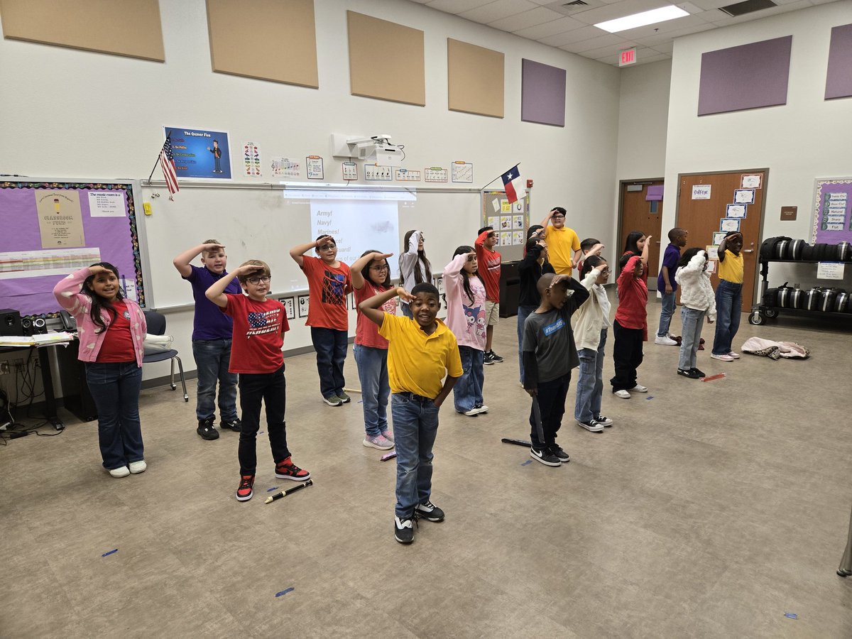 MSVocal_ESMusic's tweet photo. I am very proud of my students @PurpleHeart_ES each 5th grade class learned &amp; performed a specific patriotic song this week, like Deep in the Heart of Texas &amp; 50 Nifty United States🎶 in honor of Veterans Day.🇺🇸   #TeamSISD @SISD_FineArts Thank you for your service🇺🇸#VeteransDay https://t.co/aQSyCMZj4n