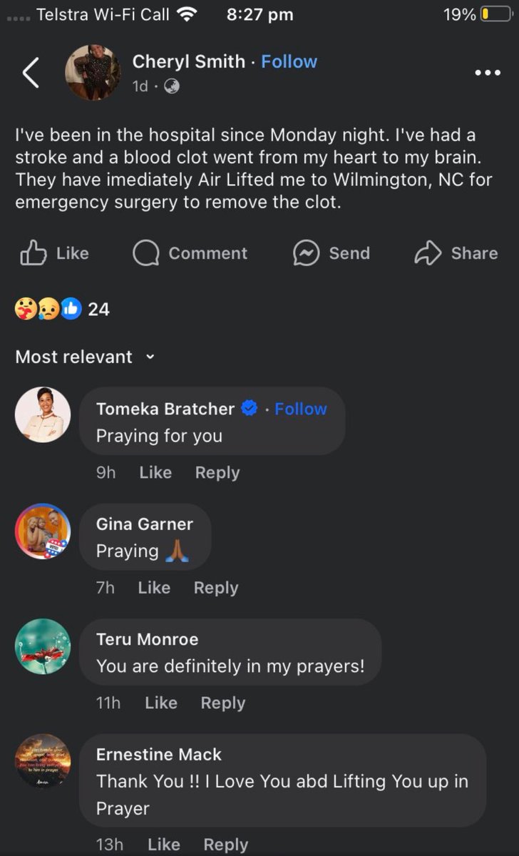 JonelessHomes's tweet image. Stroke &amp;amp; Blood Clots 💉🧠🩸
#BloodClots #Stroke
(Nov. 2024) 

“I've been in the hospital since Monday night. I've had a stroke and a blood clot went from my heart to my brain. They have immediately Air Lifted me to Wilmington, NC for emergency surgery to remove the clot.”