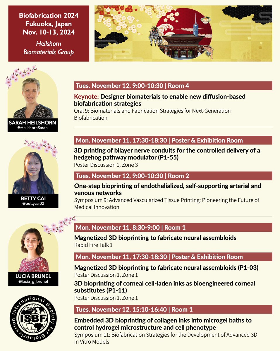 Heilshorn Lab (@heilshornlab) on Twitter photo Excited to be in Fukuoka, Japan for #Biofab2024, where <a href="/HeilshornSarah/">Sarah Heilshorn</a> will be receiving a Senior Investigator Award and <a href="/lucia_g_brunel/">Lucia Brunel</a> will be receiving a Wake Forest Institute for Regenerative Medicine Young Investigator Award. Come stop by our talks & posters! <a href="/ISBioFab/">Intl Soc Biofab</a> Excited to be in Fukuoka, Japan for #Biofab2024, where <a href="/HeilshornSarah/">Sarah Heilshorn</a> will be receiving a Senior Investigator Award and <a href="/lucia_g_brunel/">Lucia Brunel</a> will be receiving a Wake Forest Institute for Regenerative Medicine Young Investigator Award. Come stop by our talks & posters! <a href="/ISBioFab/">Intl Soc Biofab</a>