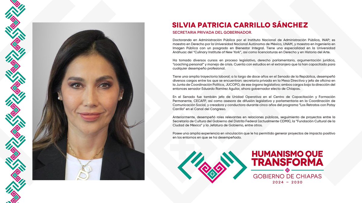 GabyJimenezMX's tweet image. Quiero felicitar a mi gran amiga @Patsy_Carrillo por su nombramiento como Secretaria Privada del Gobernador electo de Chiapas, una mujer excepcional, muy comprometida, dedicada, profesional; se que con su liderazgo hará un extraordinario trabajo en la nueva ERA de Chiapas!!