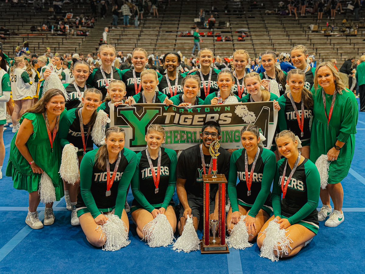 YHSTigerCheer's tweet photo. What a great day at IASP State for Tiger Cheer! State Runner-up—Small Time-out
3rd place —Varsity C
One of three finalists for coaching staff of the year
This team…one for the history books!!! #ytft #ytftc https://t.co/WQuLuu4uVc