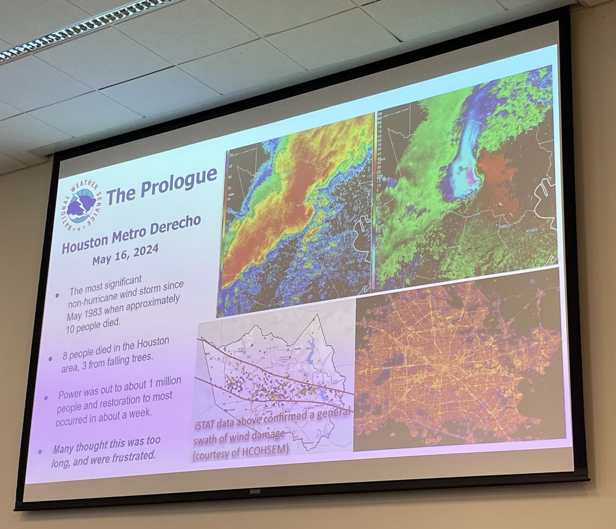 jonzeitler's tweet photo. Jeff Evans @jeffryevans and Lance Wood @lwood10213 of @NWSHouston presented on the 16 May 2024 Houston derecho and Hurricane Beryl. @txwxconference https://t.co/fYu6vSKF9W