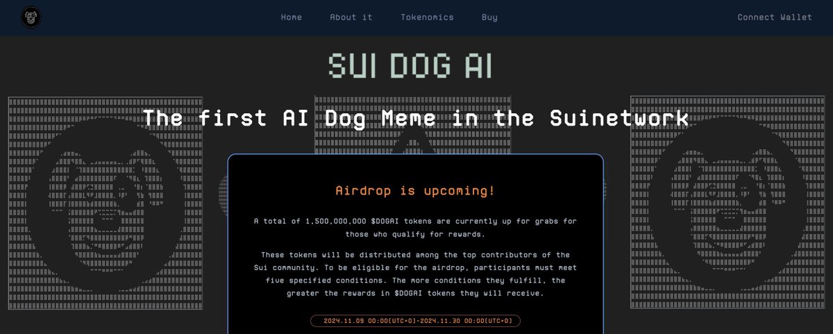 SuiDogAI's tweet image. 🪂 $DOGAI Airdrop is live now! 🪂

We’re excited to launch $DOGAI – the first AI Dog meme 🐕 on @Suinetwork, with its airdrop! 🎉

If you're an OGs on @Suinetwork, check your eligibility now:

👉 suidogai.xyz

Hurry! The airdrop ends when the cap is reached! ⏳
