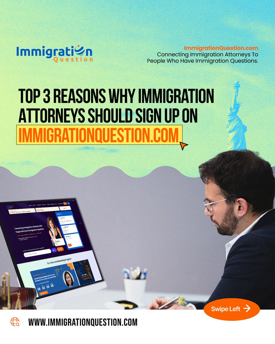 IMQuestionUSA's tweet image. Gain valuable exposure, connect directly with clients in need, and showcase your expertise on today’s most critical immigration issues. Join our network and make a difference!

FREE Registration Today! 
immigrationquestion.com/submit

#ImmigrationSupport #immigrationapplication