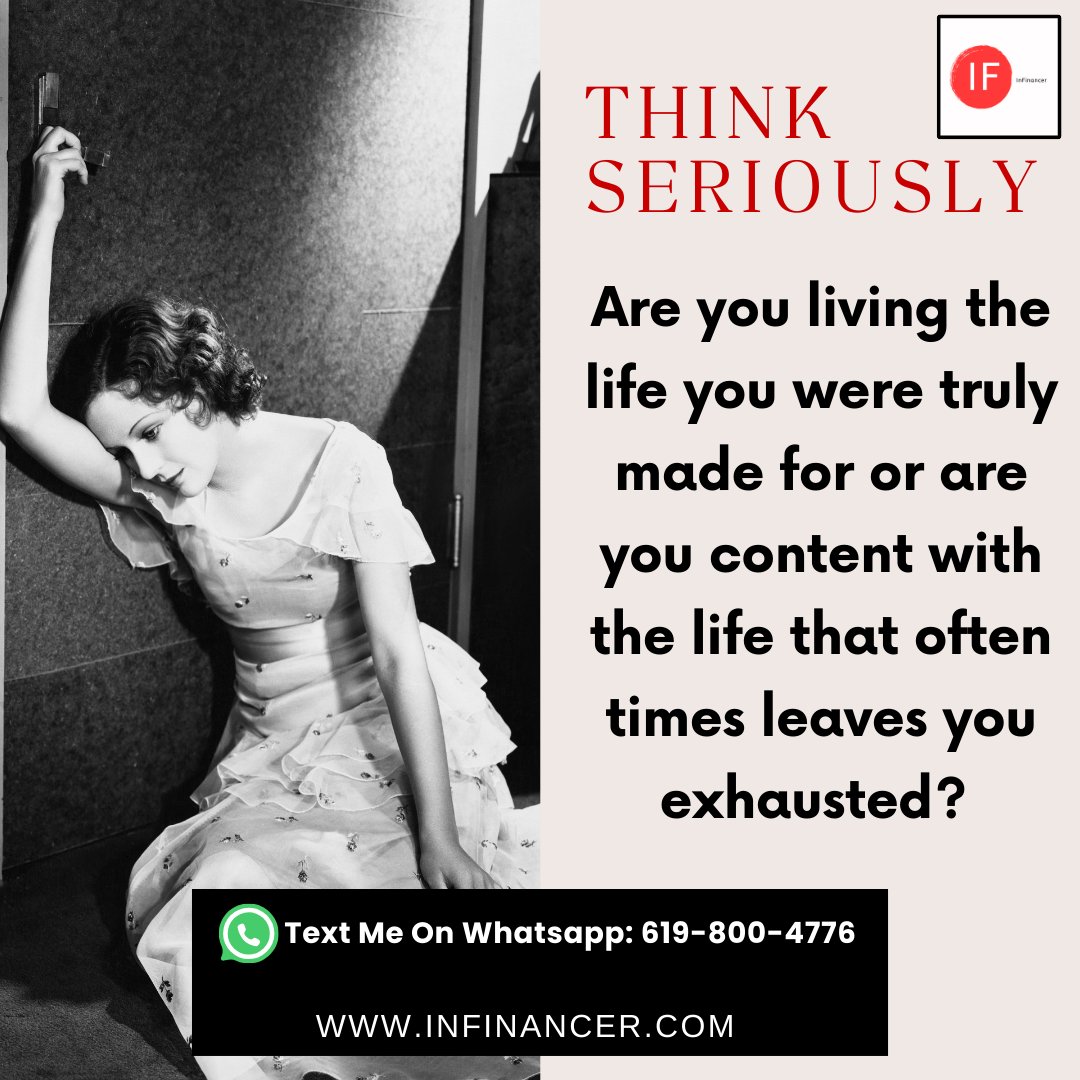 InFinancer's tweet photo. SOMETHING TO THINK ABOUT: Are you living the life you were truly made for or are you content with the life that often leaves you exhausted? #mindset #habit #action #growthmindset #coaching https://t.co/AL2UsOvVV4