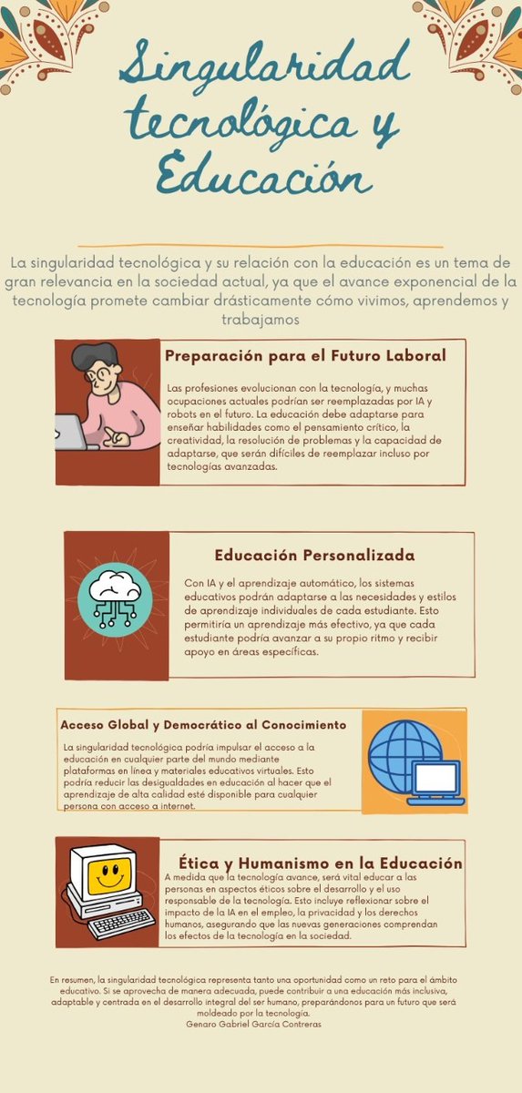 GenaroGarcia8's tweet photo. Singularidad tecnológica y educación @Joel_Abiram @EnseTIC #ENSEñandoConTIC https://t.co/k1Mqh4IbQS