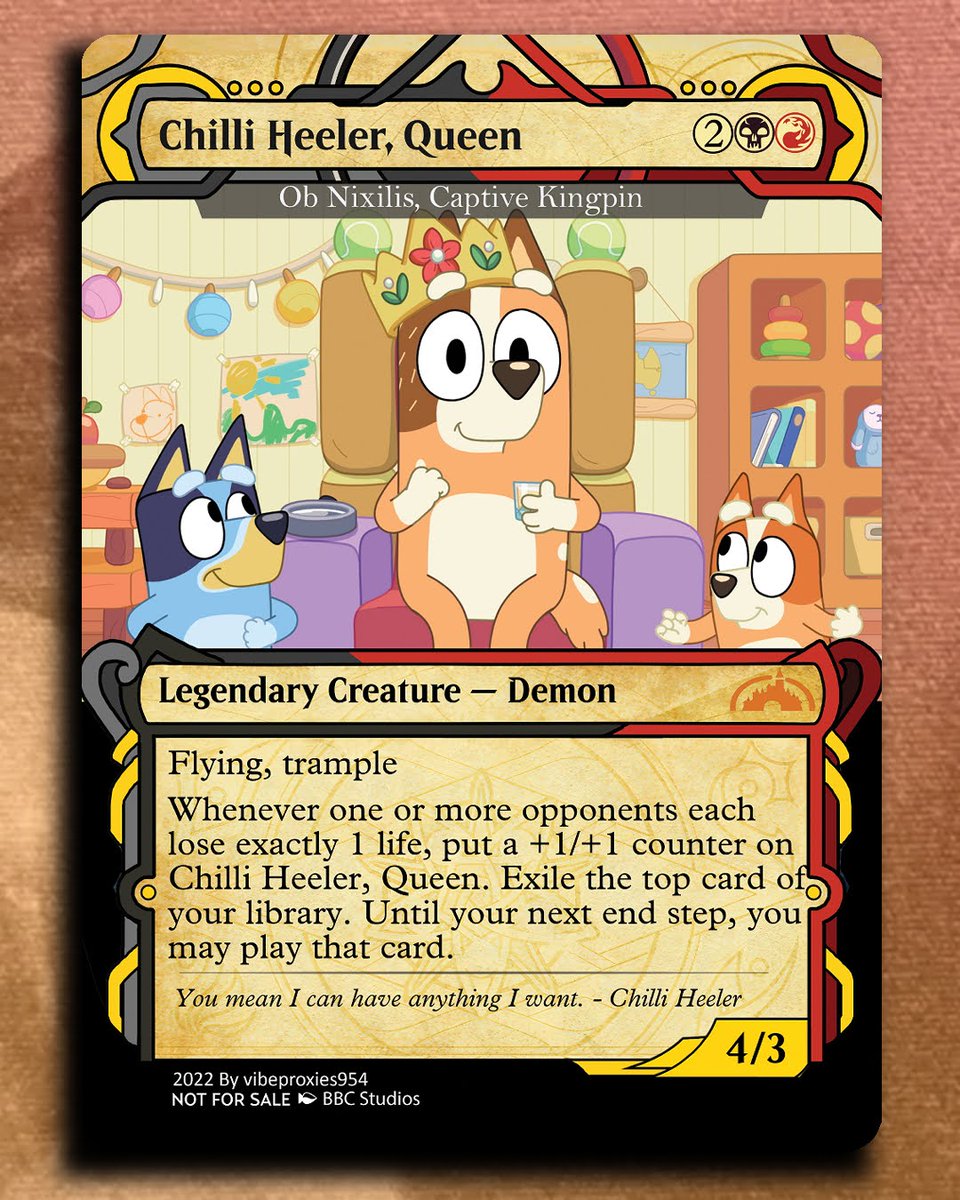 patricio_soler's tweet image. 🎁#November2Remember 
❤️#OpenLair Card 10: Chilli Heeler alt by @vibeproxies954. Sorry about the late post, working on setting up my Patreon. Have a great Saturday!
#blueyart #MTGFoundations