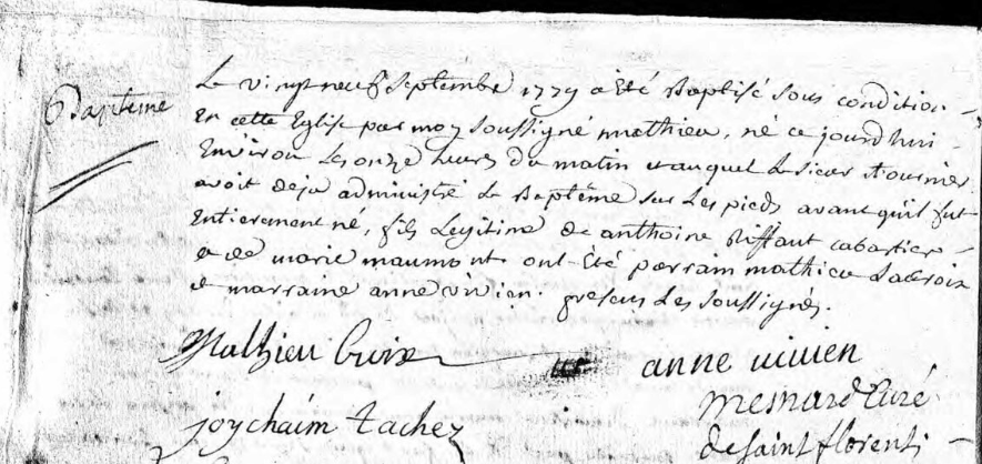 #généalogie Voilà un baptême original, et un enfant qui s'est vraisemblablement présenté par le siège. La Rochefoucauld (16), 1779.