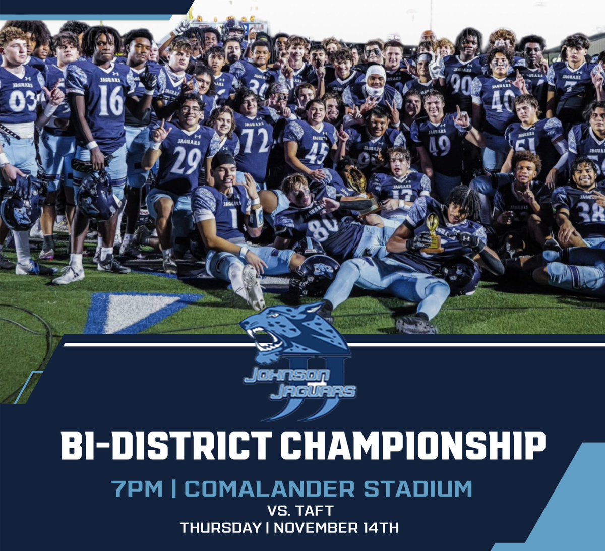 Round 1 Bi-District Championship 🏆#JaguarPride #NextStep24 #txhsfb <a href="/CTJohnsonHigh/">CTJHighSchool</a> <a href="/JPApride/">Jaguar Pride Association</a> <a href="/NeisdAthletics/">NEISD ATHLETICS</a> <a href="/dctf/">Dave Campbell's — TexasFootball.com</a>  📸 <a href="/arshots/">𝙰𝚁𝚂𝙷𝙾𝚃𝚂 Media</a>