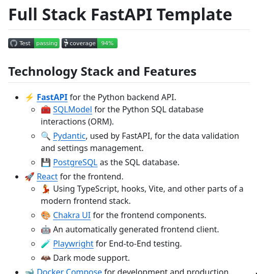tom_doerr's tweet image. "Full stack, modern web application template. Using FastAPI, React, SQLModel, PostgreSQL, Docker, GitHub Actions, automatic HTTPS and more."