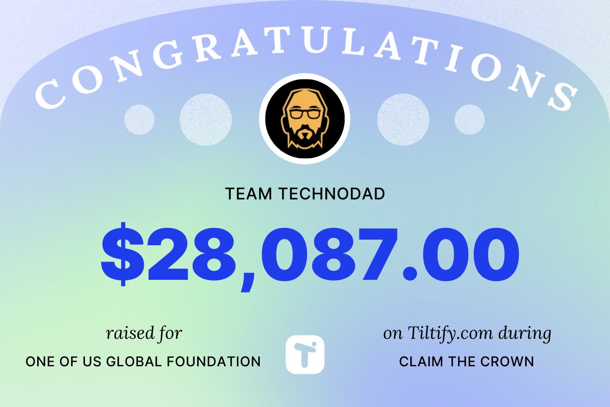 Giving a shoutout to Team Technodad as they are in the middle of #CLAIMTHECROWN and are at 25% of their goal! Benefitting <a href="/OneofUsGlobal/">One of Us Global Foundation</a>

What a beautiful way to honor <a href="/Technothepig/">Technoblade</a> 💙

Learn more:
👉tiltify.com/+team-technoda…