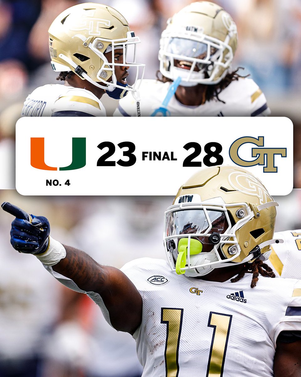 ACC Network (@accnetwork) on Twitter photo GEORGIA TECH STUNS NO. 4 MIAMI 🤯
<a href="/GeorgiaTechFB/">Georgia Tech Football</a> gets its first AP top-5 win in 15 years! GEORGIA TECH STUNS NO. 4 MIAMI 🤯
<a href="/GeorgiaTechFB/">Georgia Tech Football</a> gets its first AP top-5 win in 15 years!