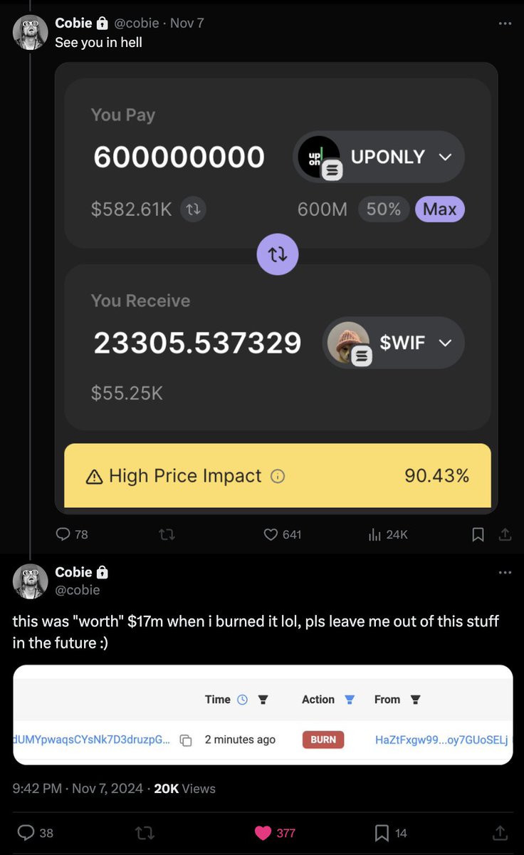 <a href="/degengambleh/">Zer0 ▚▘▚▘▚▘</a> Reasons why $UpOnly is the clear answer:  
1.) <a href="/cobie/">Cobie</a> was sent 60% of supply and he burned it all - great crypto lore 
2. greatest crypto podcast of all time
3) double meta ($uponly is truly up only) - great ticker
4.) in b4 podcast returns