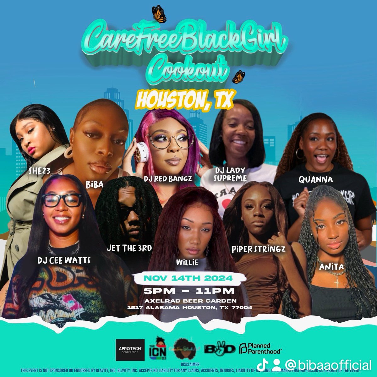 BIBAAOFFICIAL's tweet photo. Catch me live on stage at 7 PM in Houston at the CareFree Black Girl Cookout! 🎉🔥 Can’t wait to bring the energy alongside these amazing artists and DJs. Pull up to Axelrad Beer Garden on Nov 14th from 5 PM - 11 PM 💖✨ 

https://t.co/sxFak69hht https://t.co/ANvpfPaZFD