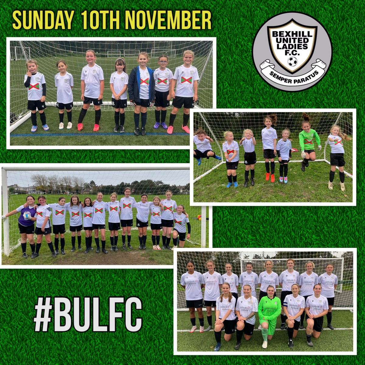 #Bexhill United LFC (10/11) A further 4 teams in action tomorrow to round off a 5 fixture club weekend.

The U8s host Worthing Town
The U9s host Seaford Red
The U12s travel to Hangleton

The Seniors host Montpelier Villa 2pm KO at Bexhill College.

#BULFC