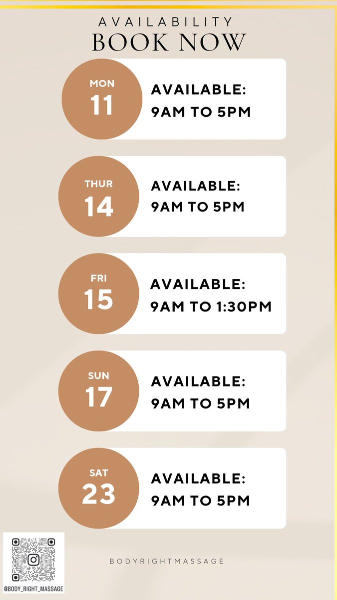 Availability will be posted weekly or biweekly book now and secure your spot!

#massagetherapy #relaxation #summervibes #promo #sale #gymrecovery #healthiswealth #wellness #cuppingtherapy #reflexology #sweedish #supportlocalbusiness #elpasotexas #elpasotx915 #deeptissuemassage