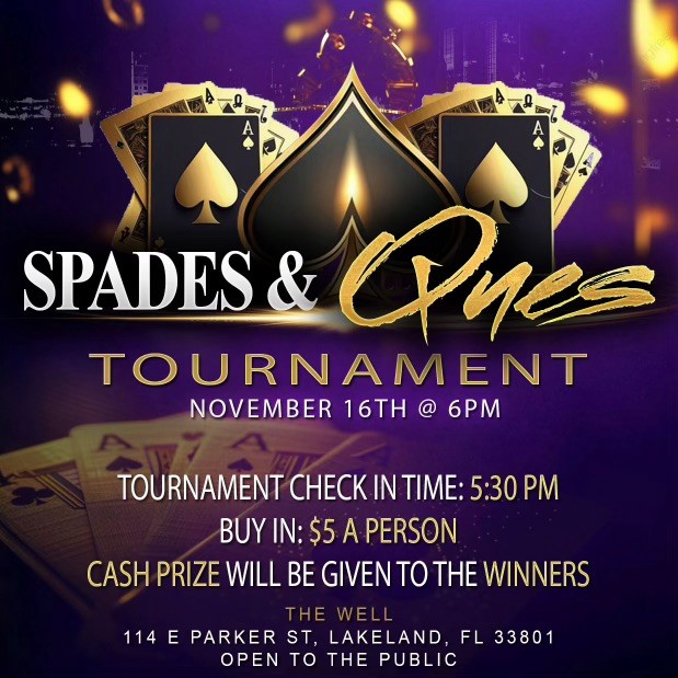 UpsilonXiQues's tweet photo. Join us for our Spades & Ques Tournament on November 16th at The Well in Lakeland! #FIETTS #omegapsiphifraternityinc #achievementweek https://t.co/nGD6xe91w5