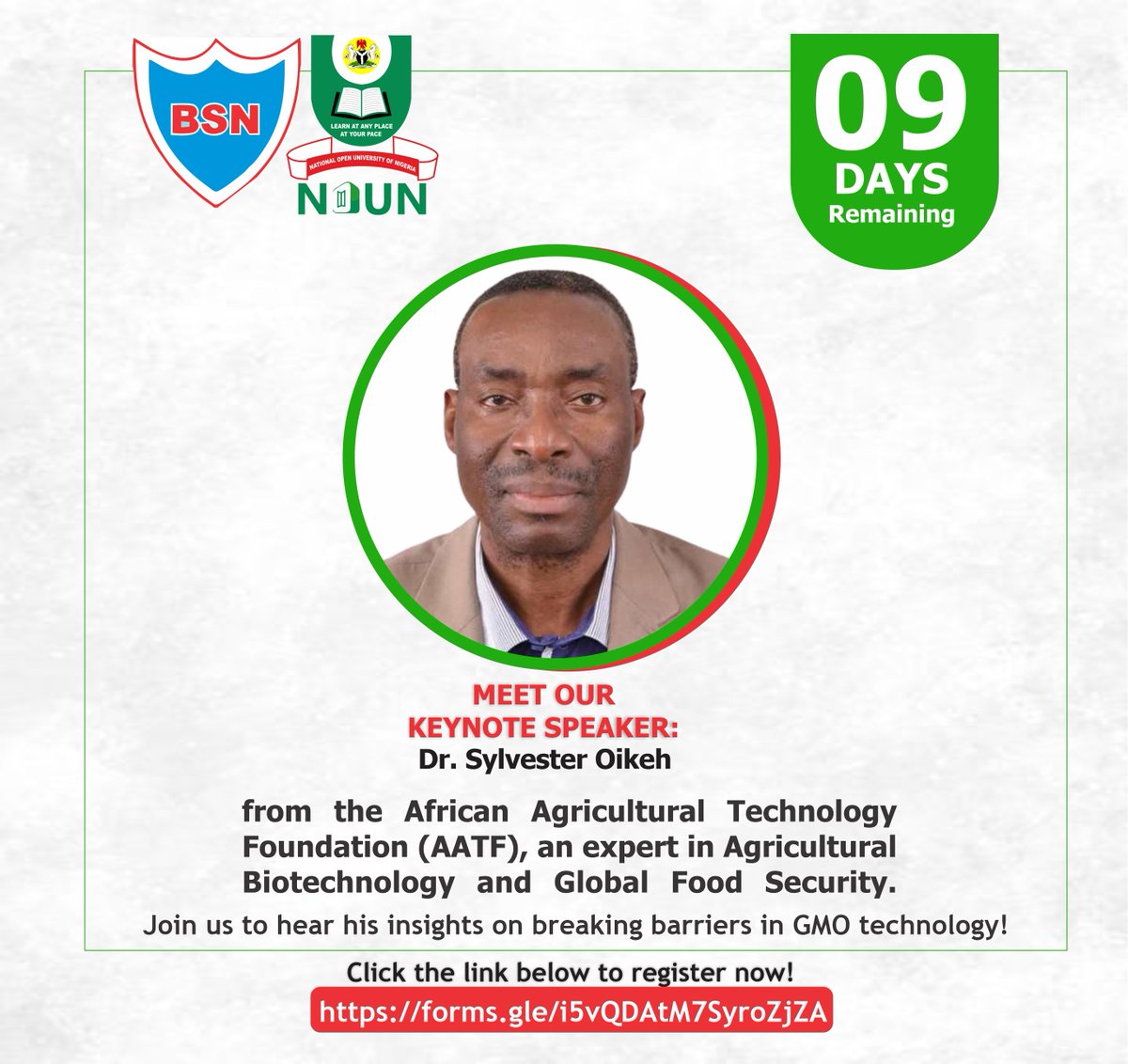 Meet our keynote speaker: Dr. Sylvester Oikeh from <a href="/aatfafrica/">AATF Africa</a>, an expert in #agric #biotech  &amp; global #food security. Join us on the 18th #November 2024 at the National Open University of Nigeria (NOUN) Jabbi, Abuja, to hear his insights on breaking barriers in GMO technology!