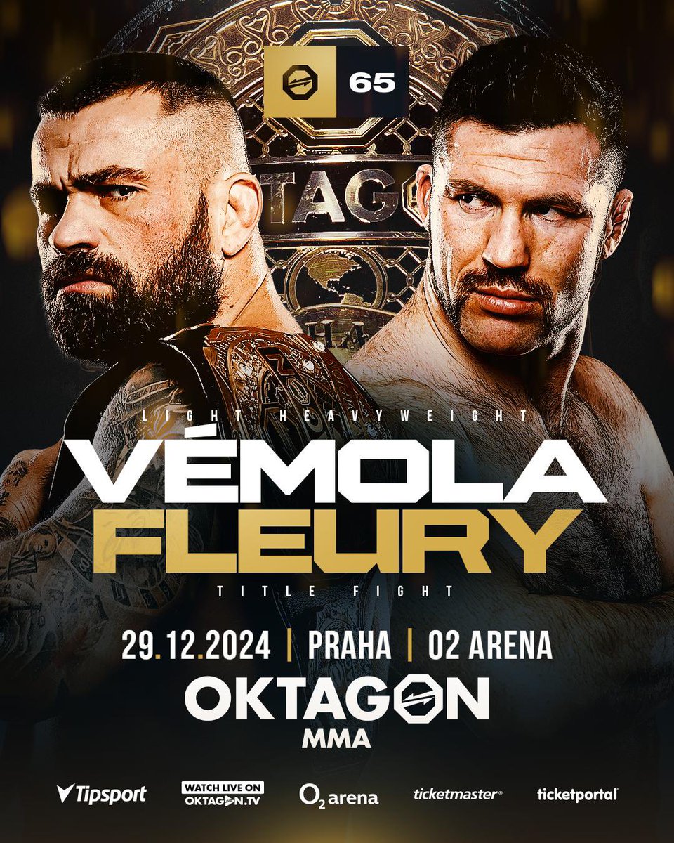 🚨 IT. IS. ON! 🚨

Czech superstar, Karlos Vémola (37-8) 🇨🇿 will put his light heavyweight title on the line against Irish warrior, Will Fleury (13-3, 1NC) 🇮🇪 at OKTAGON 65 in Prague.

Who leaves O2 Arena on Dec. 29 as the champion?

Buy tickets👇🏼
🎫 oktagonmma.com/en/events/98/