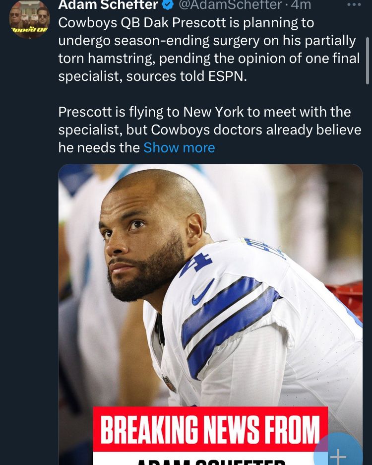 fflifeadvice's tweet photo. Dak done for the year more than likely
•
•
•
•
•
 #Dallas #cowboys #dallascowboys #nfl #espn #nflnews #fantasyfootball #fanatasyfootballadvice #fantasyfootballnews https://t.co/dVwEobFcmL