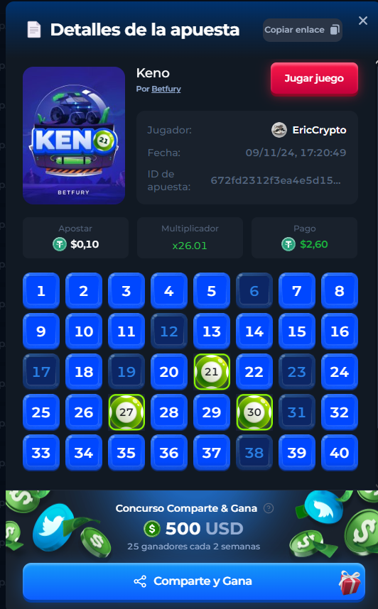 Erickromanp's tweet photo. 🏆 Keno brings me luck on @betfury_gaming! 
Bet Details: https://t.co/9MpBCikNap                             #bf_share_win #betfury #crypto #win #672fd2312f3ea4e5d15d5c4b https://t.co/ZEWpWUstex