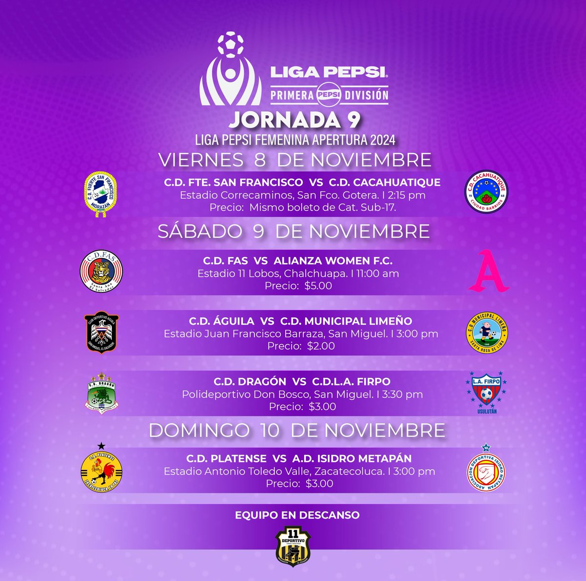 feemfutbool's tweet photo. 🇸🇻 Jornada 9 de la #LigaPepsiFemenina
@primerafutboles https://t.co/JWg1zdTThk